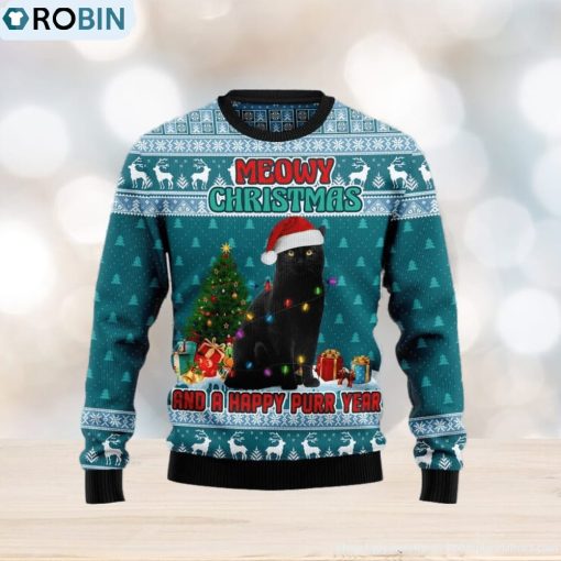 Christmas Ugly Sweater Black Cat Meomy Christmas Happy Purr Year Funny Sweater Gift For Men And Women