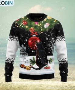Christmas Ugly Sweater Black Cat Mirror Funny Sweater Gift For Men And Women Christmas Ugly Sweater Black Cat Mirror Funny Sweater Gift For Men And Women