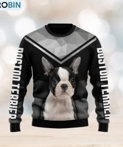 Christmas Ugly Sweater Boston Terrier Funny Sweater Gift For Men And Women