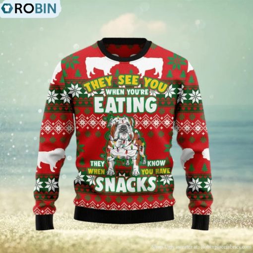Christmas Ugly Sweater Bulldog Snacks Funny Sweater Gift For Men And Women