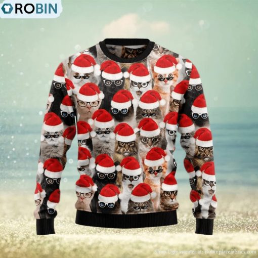 Christmas Ugly Sweater Cat Glasses Funny Sweater Gift For Men And Women