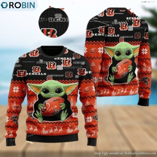 Cincinnati Bengal Baby Yoda Christmas Ugly Sweater Party