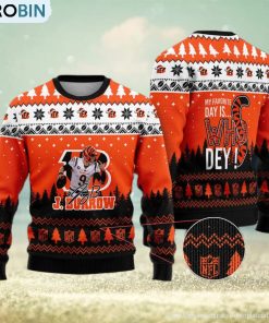 Cincinnati Bengals – Joe Burrow #9 Super Bowl My Favorite Day Is Whoo Dey Ugly Christmas Sweater Cincinnati Bengals – Joe Burrow #9 Super Bowl My Favorite Day Is Whoo Dey Ugly Christmas Sweater
