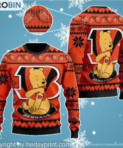 Cincinnati Bengals NFL American Football Team Logo Cute Winnie The Pooh Bear 3D Ugly Christmas Sweater