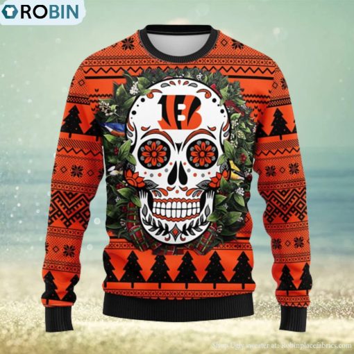 Cincinnati Bengals Skull Flower Ugly Christmas Ugly Sweater