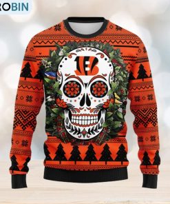 Cincinnati Bengals Skull Flower Ugly Christmas Ugly Sweater
