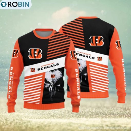 Cincinnati Bengals Skull Pattern Knitted Sweater For Christmas
