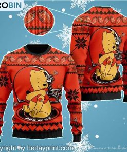 Cleveland Browns NFL American Football Team Logo Cute Winnie The Pooh Bear 3D Ugly Christmas Sweater Days