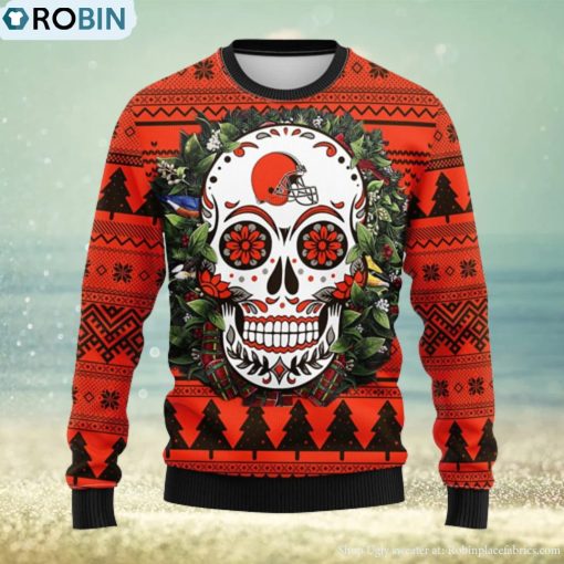 Cleveland Browns Skull Flower Ugly Christmas Ugly Sweater