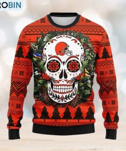 Cleveland Browns Skull Flower Ugly Christmas Ugly Sweater
