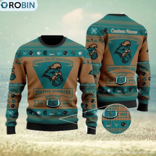 Coastal Carolina Chanticleers Team Custom Name Ugly Christmas Sweater For Men And Women Sport Gift