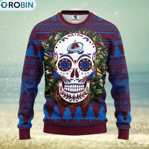 Colorado Avalanche Skull Flower Ugly Christmas Ugly Sweater