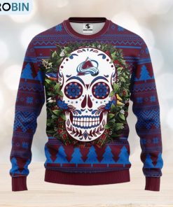 Colorado Avalanche Skull Flower Ugly Christmas Ugly Sweater