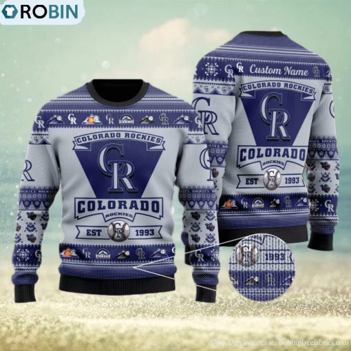 Colorado Rockies Football Team Logo Custom Name Christmas Gift All Over Print Ugly Christmas Sweater