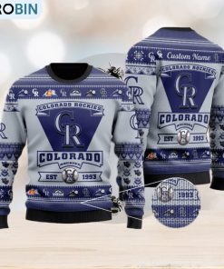 Colorado Rockies Football Team Logo Custom Name Christmas Gift All Over Print Ugly Christmas Sweater