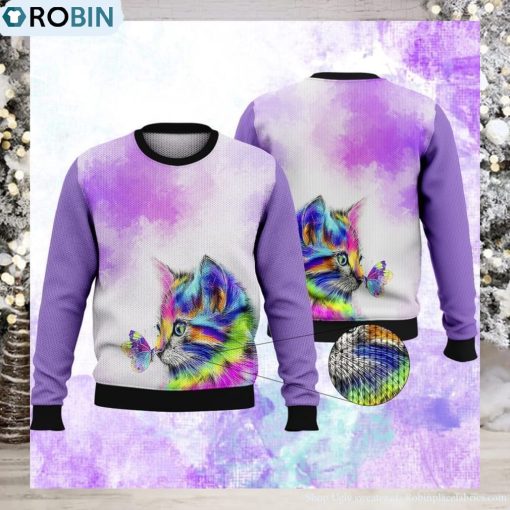 Colorful Cat Purple Ugly Christmas Sweater