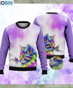 Colorful Cat Purple Ugly Christmas Sweater Colorful Cat Purple Ugly Christmas Sweater