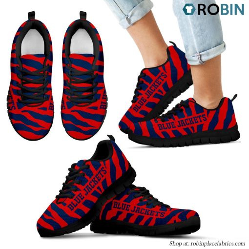 Columbus Blue Jackets Tiger Skin Stripes Pattern Printed Breathable Running Shoes