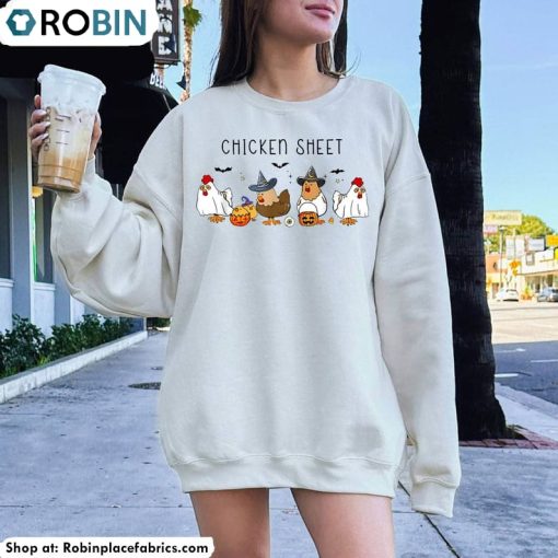 Comfort Chicken Sheet Shirt, Chicken Sheet Halloween Long Sleeve Crewneck