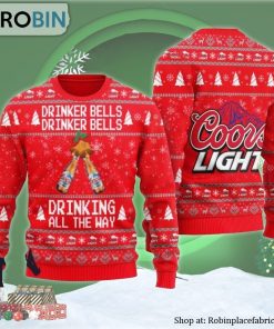 Coors Light Drinker Bells Drinking All The Way Ugly Christmas Sweater