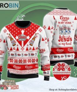Coors Light In My Veins Jesus In My Heart Ugly Christmas Sweater