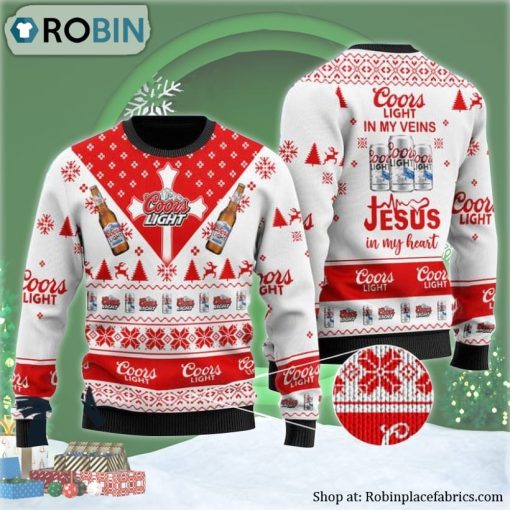 Coors Light In My Veins Jesus In My Heart Ugly Christmas Sweater