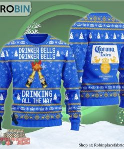 Corona Beer Drinker Bells Drinking All The Way Ugly Christmas Sweater