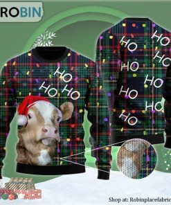 Cow Ho Ho Ho Christmas Light Ugly Christmas Sweater