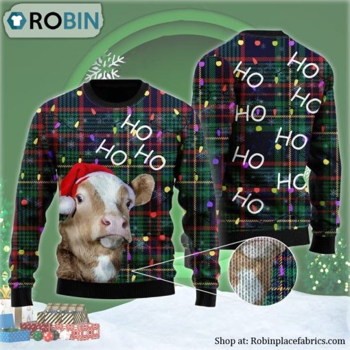 Cow Ho Ho Ho Christmas Light Ugly Christmas Sweater