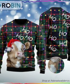 Cow Ho Ho Ho Christmas Light Ugly Sweater