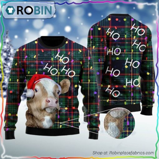 Cow Ho Ho Ho Christmas Light Ugly Sweater