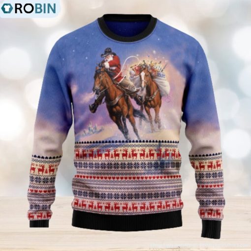 Cowboy Santa Claus December Wear Ugly Christmas Sweater Thankgiving Gift Men Women