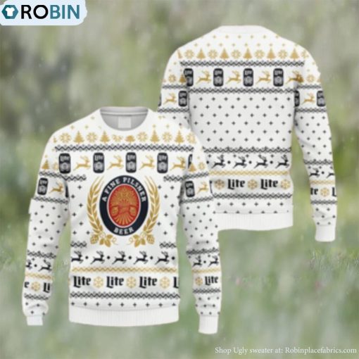 Cozy Miller Lite Christmas Ugly White Sweater
