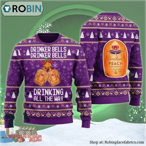 Crown Royal Drinker Bells Drinking All The Way Ugly Christmas Sweater