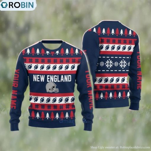 Custom Name New England Christmas Gift Ugly Christmas Sweater