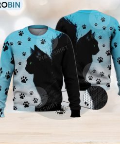 Cute Green Eyed Black Cat 3D Full Print Ugly Sweater Christmas Gift Sweater Cute Green Eyed Black Cat 3D Full Print Ugly Sweater Christmas Gift Sweater