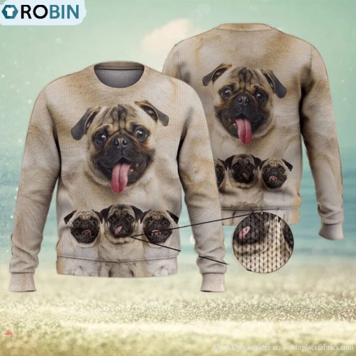 Cute Pug Face Funny Gift For Dog Lovers 3D Ugly Sweater Christmas Gift Sweater