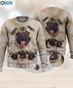 Cute Pug Face Funny Gift For Dog Lovers 3D Ugly Sweater Christmas Gift Sweater