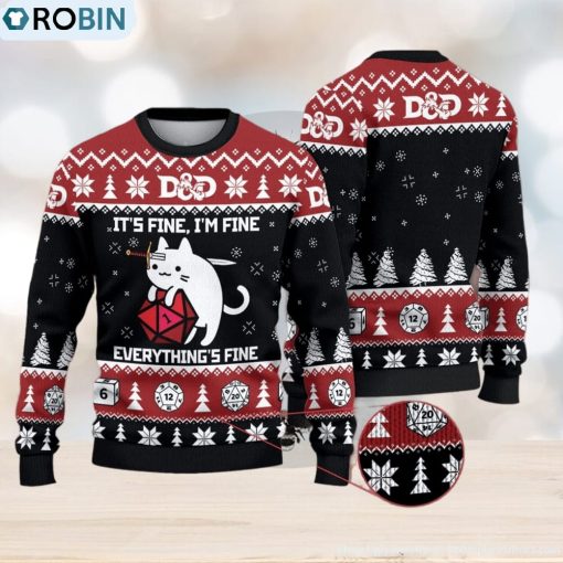 D&D Dragon Sweater Funny Cat It’s Fine Everything Fine 3D All Over Printed Ugly Christmas Sweater