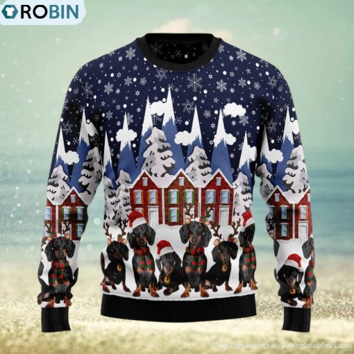 Dachshund Fireplace Ugly Christmas Sweater Gift Men Women