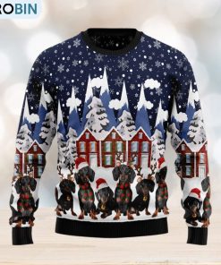 Dachshund Fireplace Ugly Christmas Sweater Gift Men Women