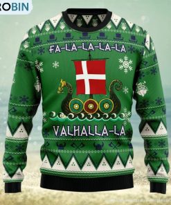Denmark Viking Ugly Christmas Sweater Dragon Boat Fa La La La Valhalla 3D Christmas Sweater Denmark Viking Ugly Christmas Sweater Dragon Boat Fa La La La Valhalla 3D Christmas Sweater