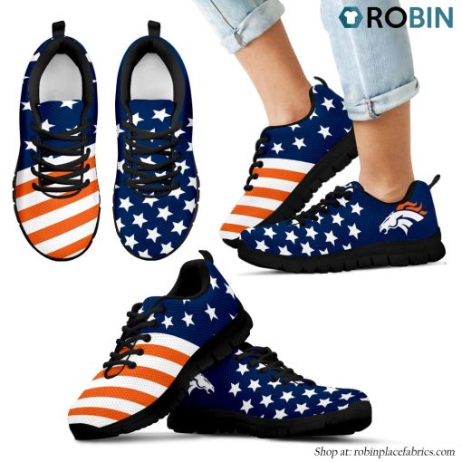 Denver Broncos America Flag Full Stars Stripes Pattern Sneaker