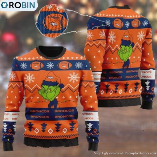Denver Broncos American NFL Football Team Logo Cute Grinch 3D Men And Women Ugly Sweater