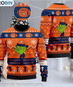 Denver Broncos American NFL Football Team Logo Cute Grinch 3D Men And Women Ugly Sweater