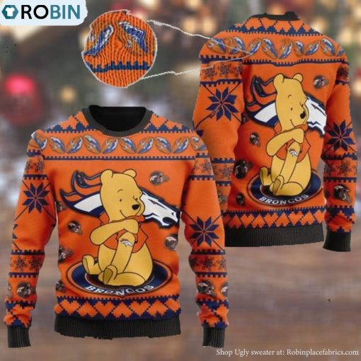 Denver Broncos NFL American Football Team Logo Cute Winnie The Pooh Bear 3D Ugly Christmas Sweater