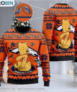 Denver Broncos NFL American Football Team Logo Cute Winnie The Pooh Bear 3D Ugly Christmas Sweater