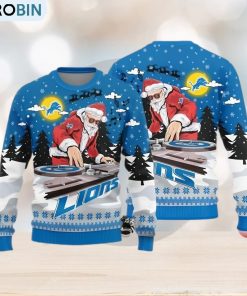 Detroit Lions Logo Knitted Funny DJ Santa Ugly Christmas Sweater