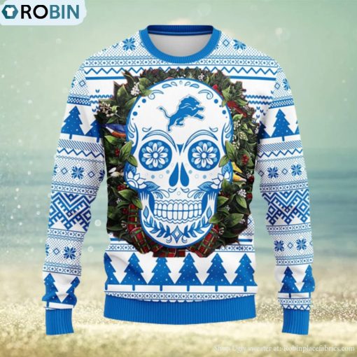 Detroit Lions Skull Flower Ugly Christmas Ugly Sweater