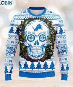 Detroit Lions Skull Flower Ugly Christmas Ugly Sweater